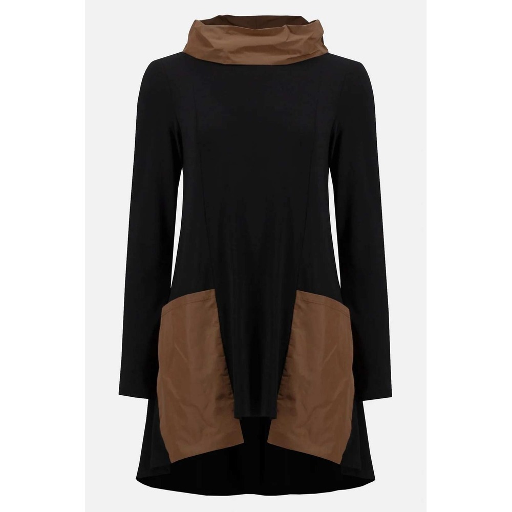 NEW Joseph Ribkoff Black Toffee Cowl Neck Tunic Top with Pockets Size 10 Flowy